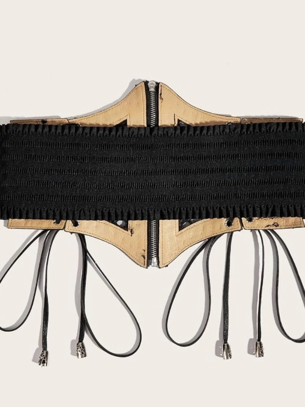 Wide Leopard-Accent Corset Belt in Black and Gold